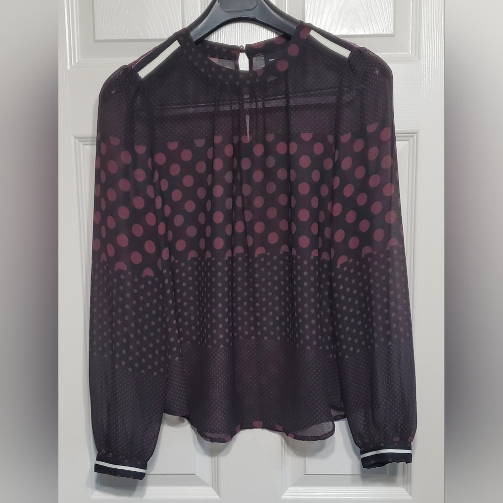 Who What Wear Polka Dot Sheer Black and Pink Blouse Pre-owned
